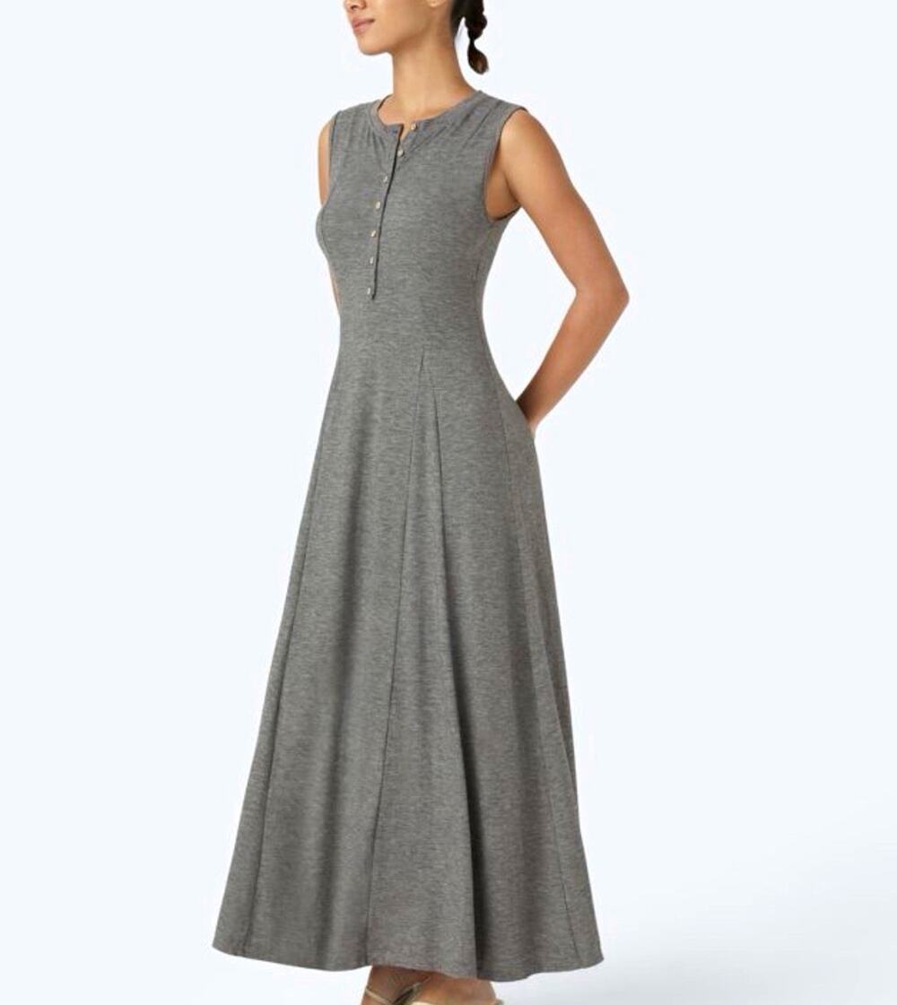 Halara Women's XS Gray Solid Maxi Dress Sleeveless Round Neck Button Front NWT